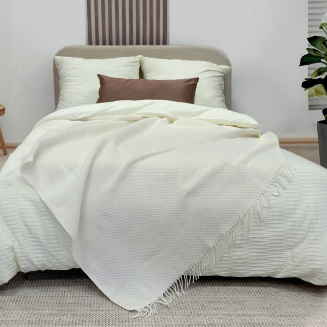 Turecká bavlnená deka s ozdobnými strapcami - krémová Šírka: 150 cm | Dĺžka: 200 cm Turecká bavlnená deka s ozdobnými strapcami - krémová Šírka: 150 cm | Dĺžka: 200 cm