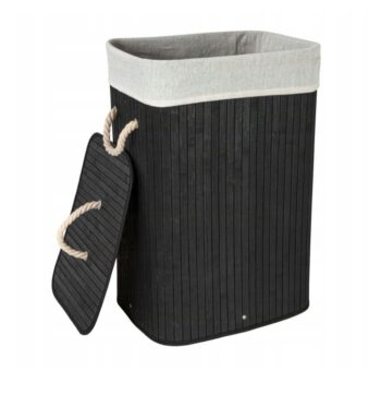 Veľký bambusový kôš na prádlo s vekom 72L čierna