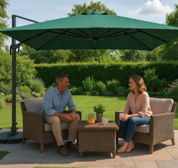 Veľký záhradný slnečník s bočným ramenom ROMA 3 x 3 m - zelený