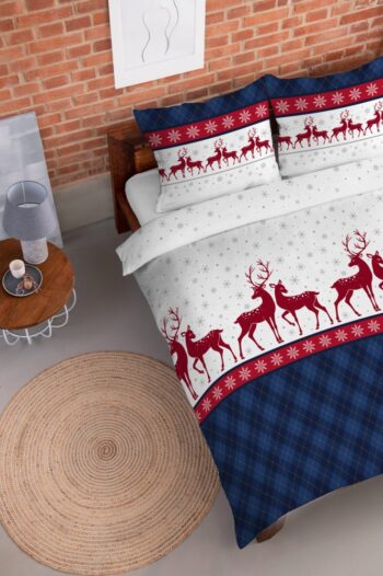 Vianočné flanelové obliečky modré so sobmi Veľkosť: 160x200 cm | 2 x 70x80 cm