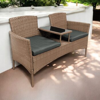 Záhradný ratanový set NM-03 - naturálny + sivé vankúše