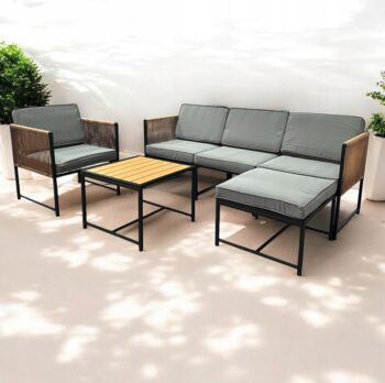 Záhradný rohový set XL-NM-31 - svetlo hnedý + sivé vankúše