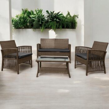 Záhradný set NM-02 z kvalitného technoratanu - hnedý + sivé vankúše