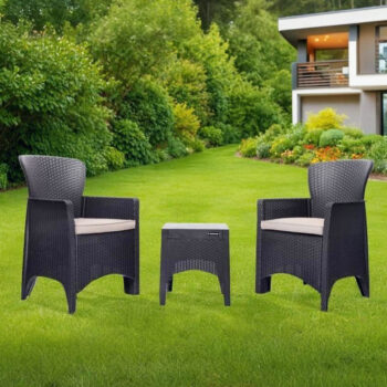 Záhradný set pre 2 osoby - 2 kresla s poduškami + stolík