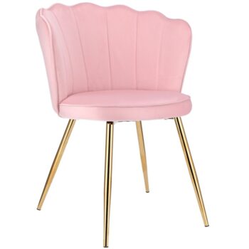 Zamatová jedálenská stolička FIORE v tvare mušle svetloružová