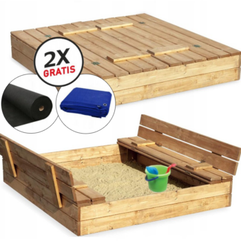 Zatvárateľné pieskovisko s lavičkami 120 x 120 cm