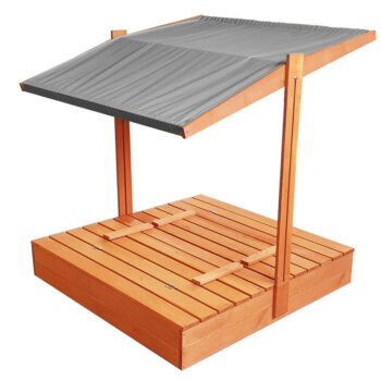 Zatvárateľné pieskovisko s lavičkami a strieškou sivej farby 120 x 120 cm