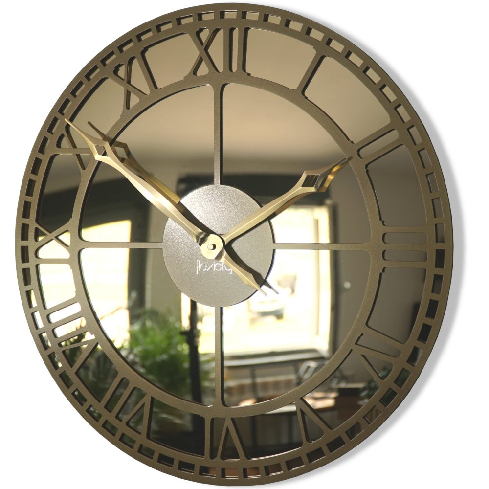 Zlaté kovové nástenné hodiny 50 cm so zlatým zrkadlom Zlaté kovové nástenné hodiny 50 cm so zlatým zrkadlom