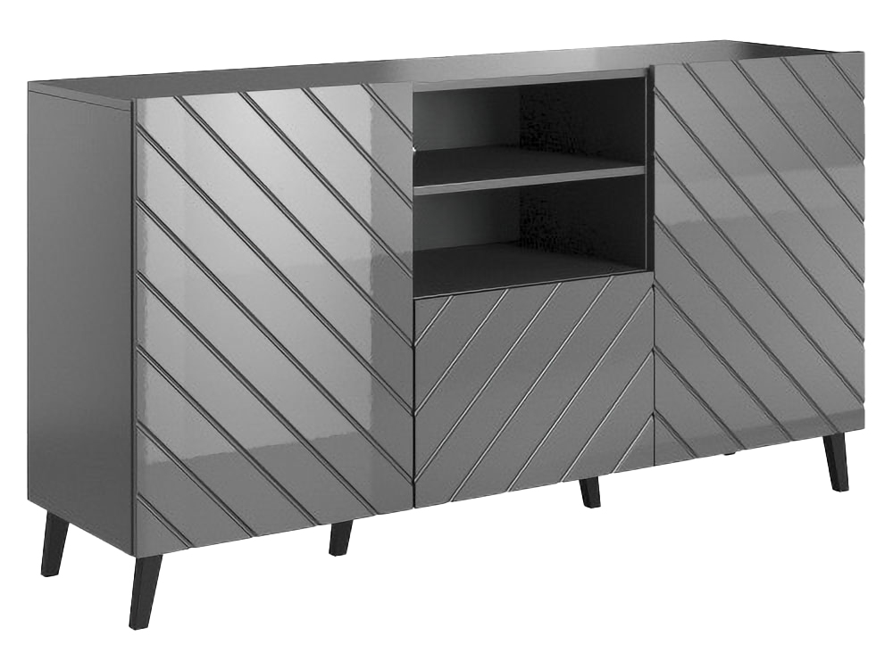 CAMA MEBLE Abeto dvojdverová komoda so zásuvkou grafit / grafit lesk CAMA MEBLE Abeto dvojdverová komoda so zásuvkou grafit / grafit lesk