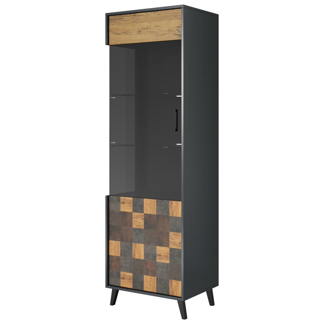 CAMA MEBLE Soul 1D jednodverová vitrína antracit / alpský dub tmavý / aquare dance dark CAMA MEBLE Soul 1D jednodverová vitrína antracit / alpský dub tmavý / aquare dance dark