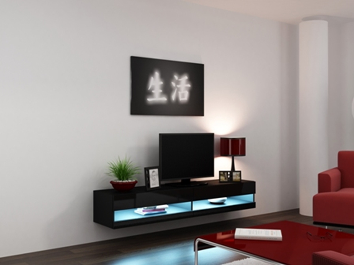 CAMA MEBLE Vigo New 180 tv stolík na stenu čierna / čierny lesk CAMA MEBLE Vigo New 180 tv stolík na stenu čierna / čierny lesk