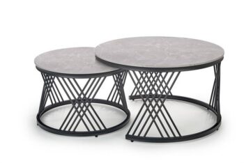HALMAR Flamingo okrúhly konferenčný stolík (2 ks) sivý mramor / čierna