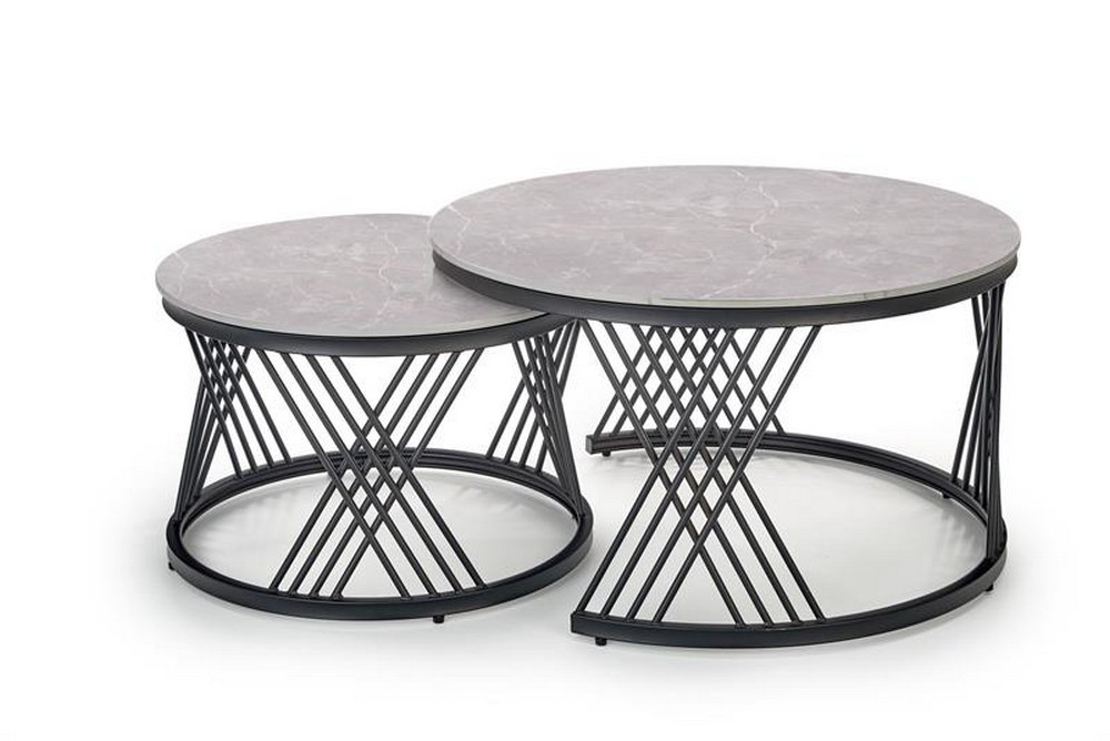 HALMAR Flamingo okrúhly konferenčný stolík (2 ks) sivý mramor / čierna HALMAR Flamingo okrúhly konferenčný stolík (2 ks) sivý mramor / čierna
