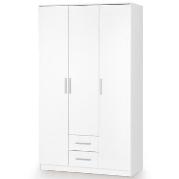 HALMAR Lima S3 trojdverová šatníková skriňa biela / biely lesk