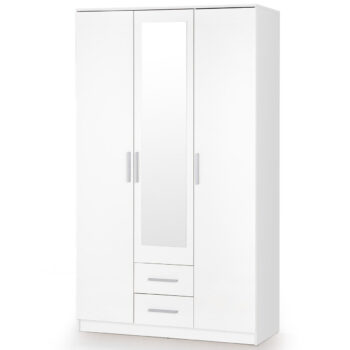 HALMAR Lima S3 trojdverová šatníková skriňa so zrkadlom biela / biely lesk