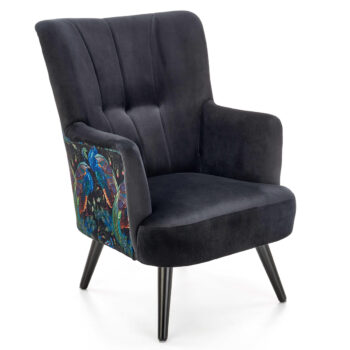 HALMAR Pagoni kreslo čierna / vzor pávy