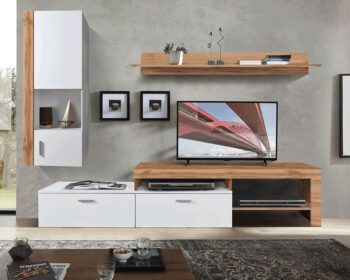 KONDELA Aluba obývacia stena dub wotan / biela