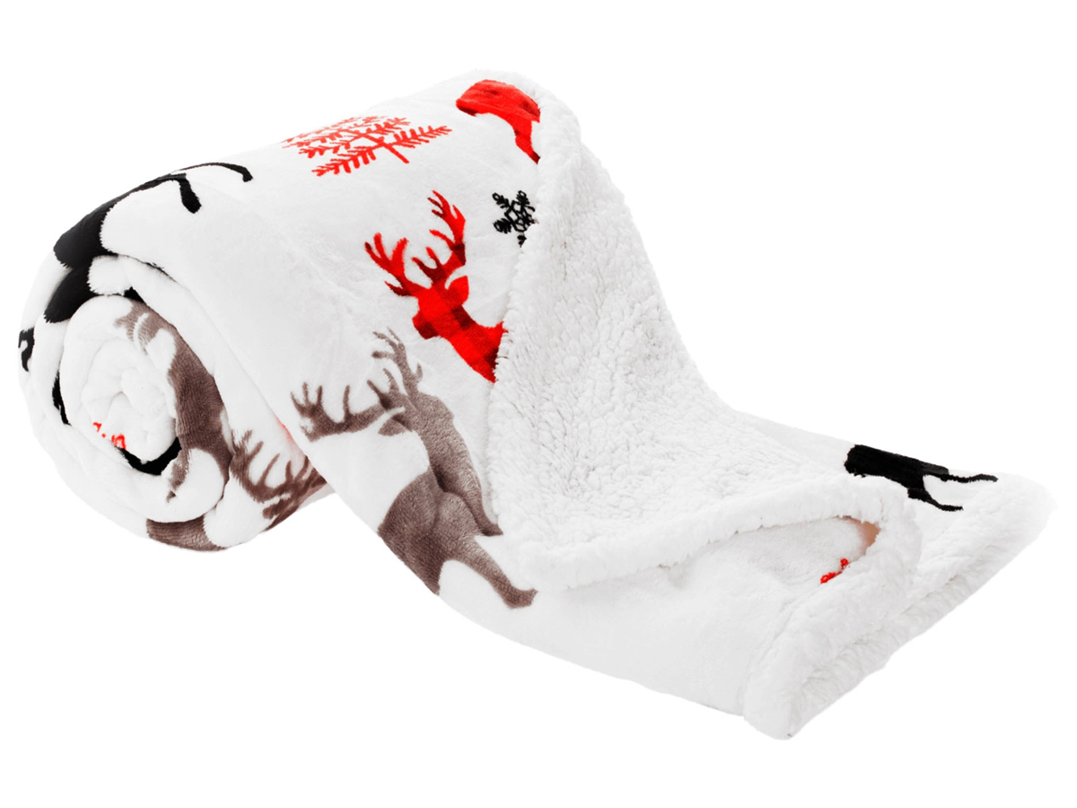 KONDELA Anime obojstranná baránková deka 150x200 cm biela / zimný vzor KONDELA Anime obojstranná baránková deka 150x200 cm biela / zimný vzor