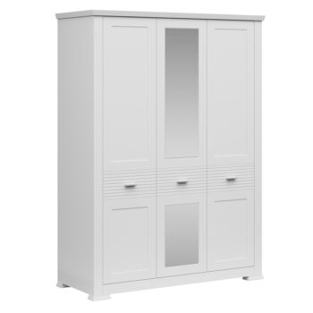 KONDELA Aryan 3D trojdverová šatníková skriňa so zrkadlom biela