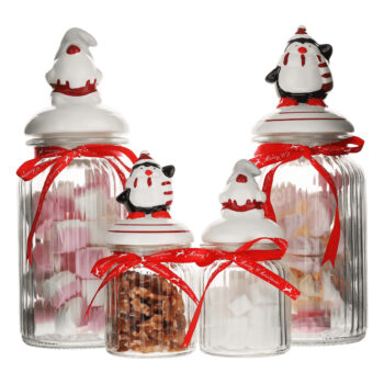 KONDELA Arysta Typ 1 vianočná sklenená nádoba (4 ks) priehľadná / červená