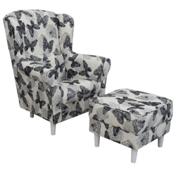 KONDELA Astrid kreslo (ušiak) s taburetkou butterfly 1