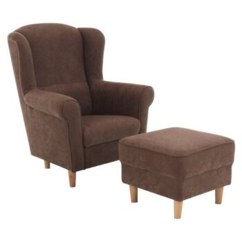 KONDELA Astrid kreslo (ušiak) s taburetkou hnedá
