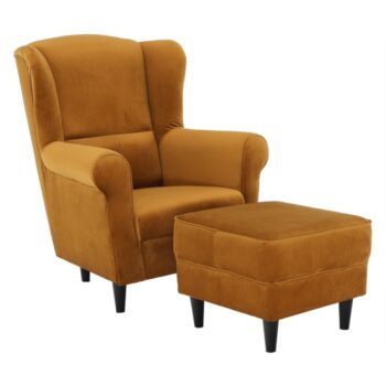 KONDELA Astrid kreslo (ušiak) s taburetkou horčicová