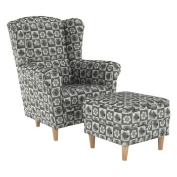KONDELA Astrid kreslo (ušiak) s taburetkou vzor patchwork N1