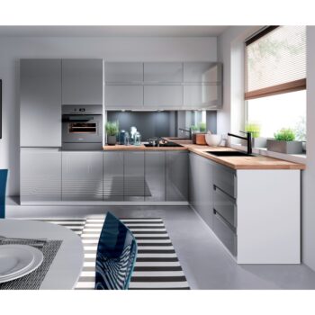 KONDELA Aurora L rohová kuchynská linka sivá / biela