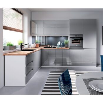 KONDELA Aurora P rohová kuchynská linka sivá / biela