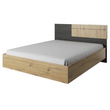 KONDELA Bafra posteľový rám dub artisan / čierna borovica nórska