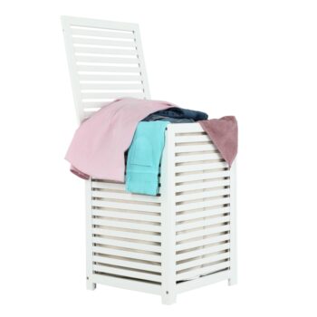 KONDELA Basket kôš na prádlo bambus / biela / béžová