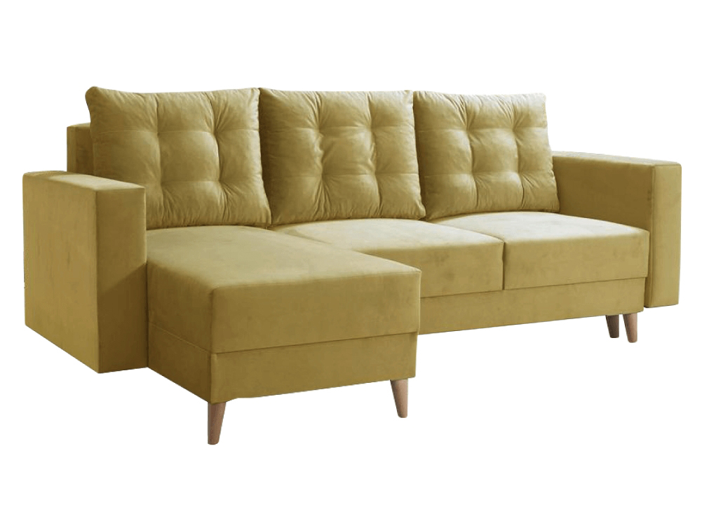 KONDELA Bleky Roh L rohová sedačka s rozkladom a úložným priestorom žltá / buk KONDELA Bleky Roh L rohová sedačka s rozkladom a úložným priestorom žltá / buk