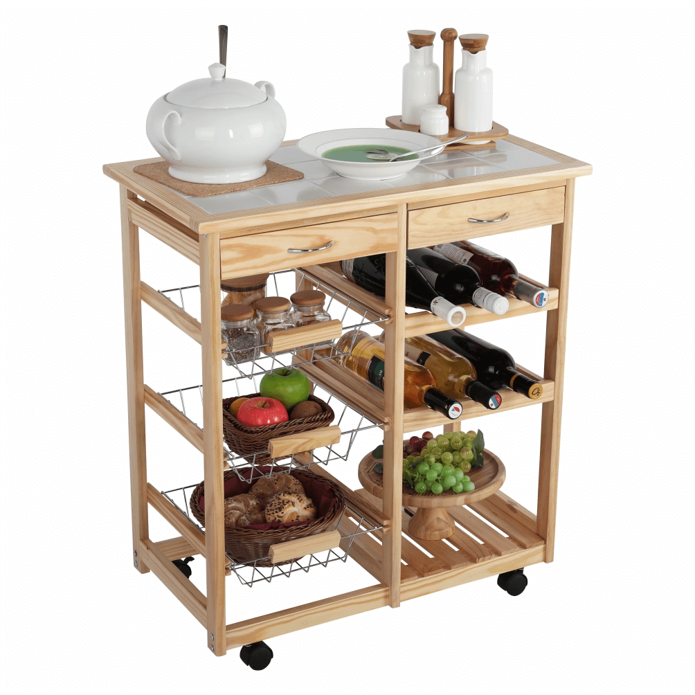 KONDELA Cayman servírovací stolík na kolieskach prírodná KONDELA Cayman servírovací stolík na kolieskach prírodná