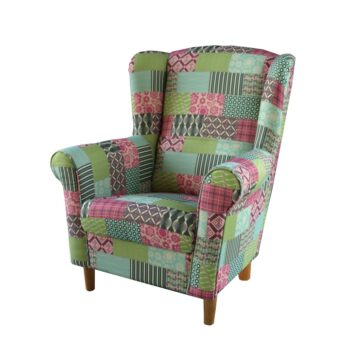 KONDELA Charlot kreslo (ušiak) vzor patchwork M1