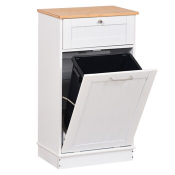 KONDELA Delins Typ 1 výklopná skrinka s odpadkovým košom biela / bambus