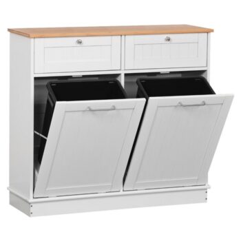 KONDELA Delins Typ 2 výklopná skrinka s odpadkovým košom biela / bambus