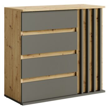 KONDELA Deris 1D4Z jednodverová komoda so zásuvkami grafit / dub artisan