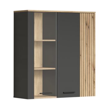 KONDELA Esena 2D1W vitrína na stenu grafit / dub evoke