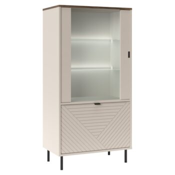 KONDELA Eyco 1D1W nízka vitrína kašmír / dub castello