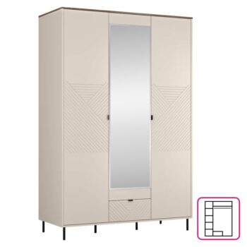 KONDELA Eyco 3D1S trojdverová šatníková skriňa so zrkadlom kašmír