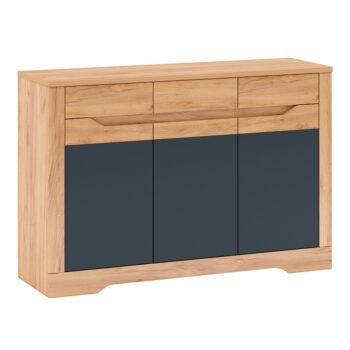 KONDELA Fidel E trojdverová komoda so zásuvkami dub craft zlatý / grafit sivá