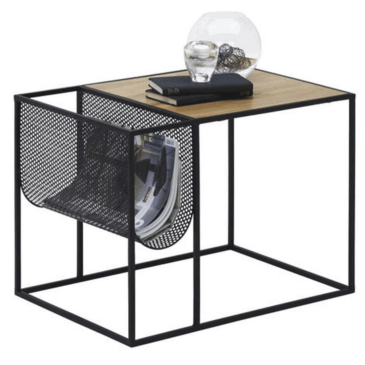 KONDELA Flyn príručný stolík dub / čierna KONDELA Flyn príručný stolík dub / čierna