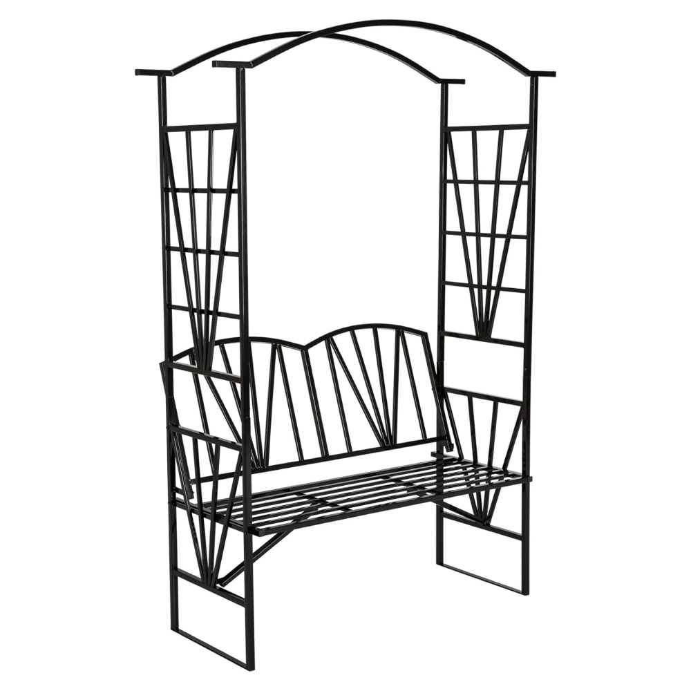 KONDELA Haifa záhradná lavička s pergolou čierna KONDELA Haifa záhradná lavička s pergolou čierna