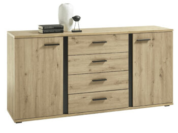 KONDELA Kanode dvojdverová komoda so zásuvkami dub artisan / čierna