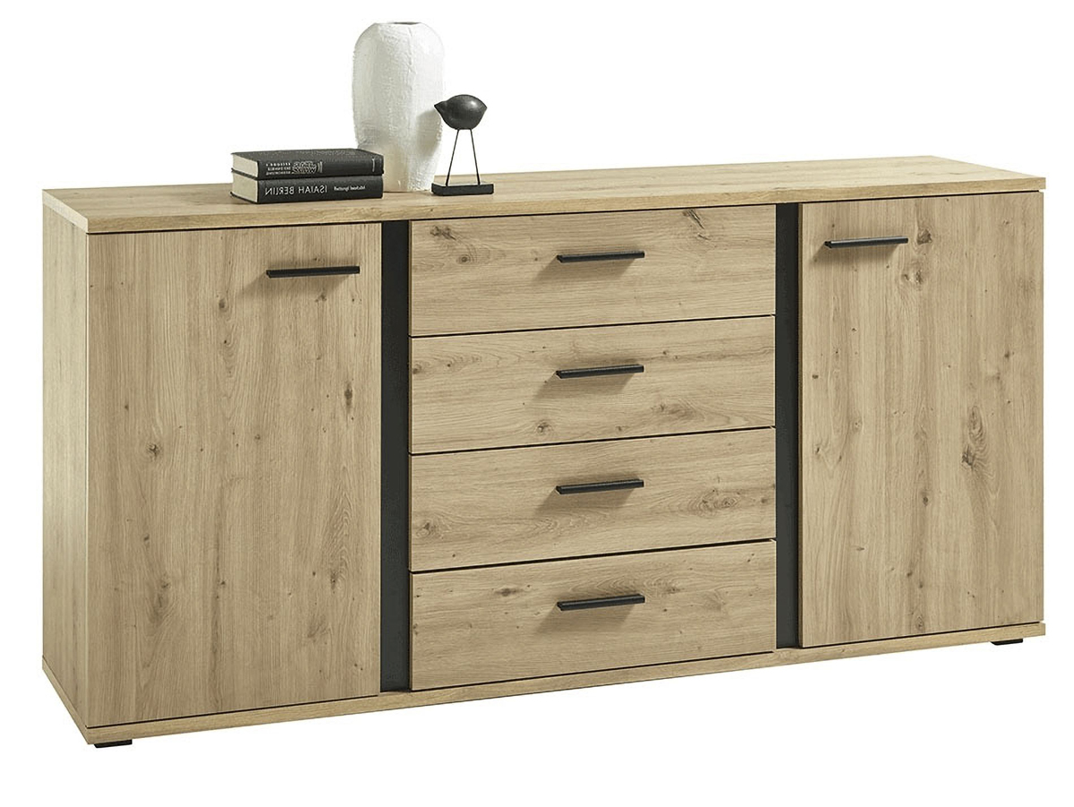 KONDELA Kanode dvojdverová komoda so zásuvkami dub artisan / čierna KONDELA Kanode dvojdverová komoda so zásuvkami dub artisan / čierna
