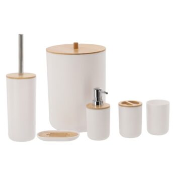 KONDELA Katrel sada kúpeľňových doplnkov (6 ks) biela / prírodná