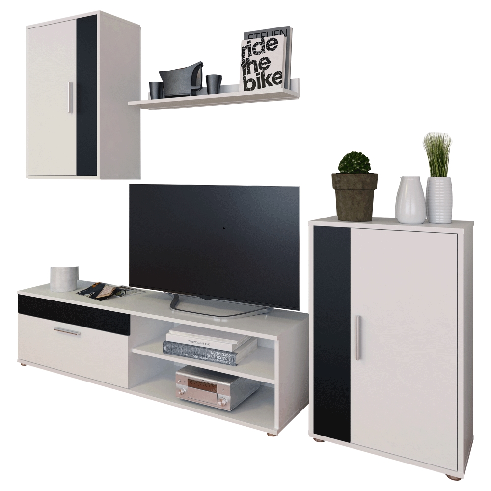 KONDELA Kevin obývacia stena biela / čierna KONDELA Kevin obývacia stena biela / čierna