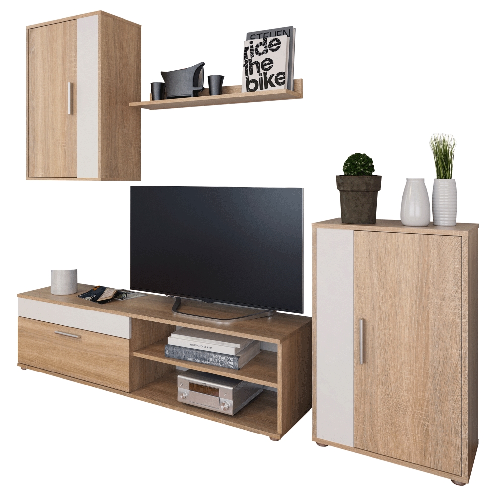 KONDELA Kevin obývacia stena dub sonoma / biela KONDELA Kevin obývacia stena dub sonoma / biela