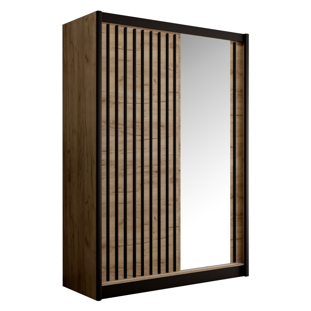 KONDELA Ladder 150 šatníková skriňa s posuvnými dverami dub craft / čierna KONDELA Ladder 150 šatníková skriňa s posuvnými dverami dub craft / čierna